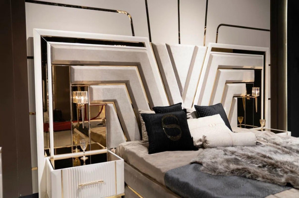 Ložnice Nastavení Postel 2x Noční Stolky Luxus Nové 3dílné Design Moderní Dřevo