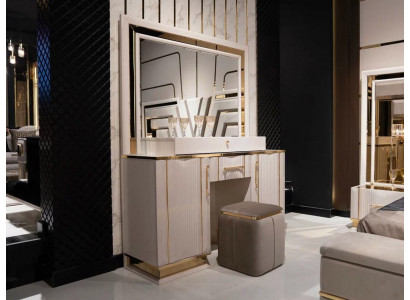 Ložnice Sada Toaletní stůl se zrcadlem Taburet Design Luxus Nový 2 kusy