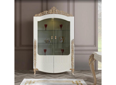 Vitrína polička nový obývací pokoj design nábytek moderní dřevo/sklo bílá.