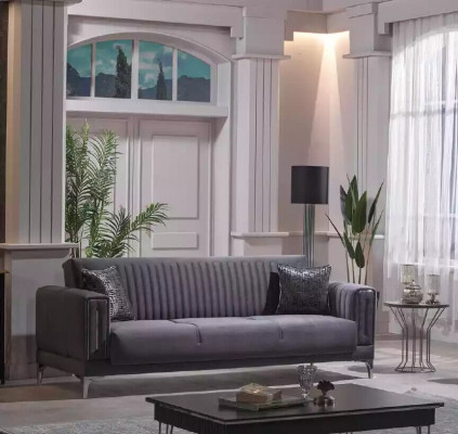 Moderní šedá sedací souprava 3+3+1 se sametovým křeslem nábytek do obývacího pokoje