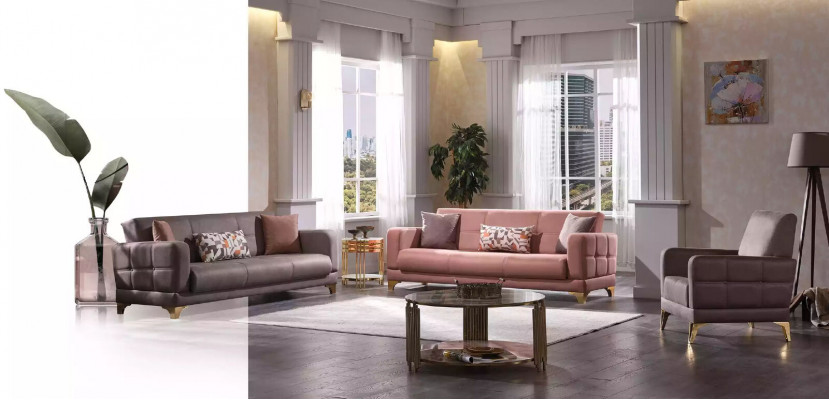 Luxus sada sedacích souprav 3+3+1, designové textilní pohovky křesla jednosedadlové