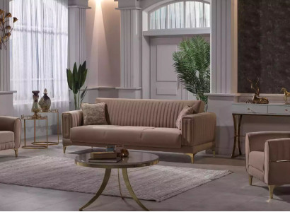 Beige potahová sedací souprava Designer 3+1+1 sezení, pohovky křesla 3 ks set