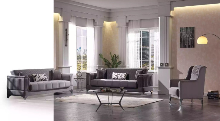 Luxus Graues Sofa Samtsofa Dreisitzer 3-Sitzer Couchen Wohnzimmer Möbel