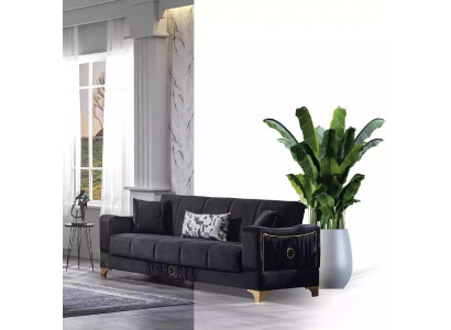 Černá třímístná luxusní pohovka obývacího pokoje 3-místná čalouněná pohovka sofa.
