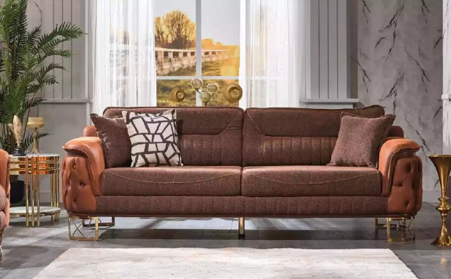 Hnědá luxusní pohovka Chesterfield 3místná kůže moderní styl