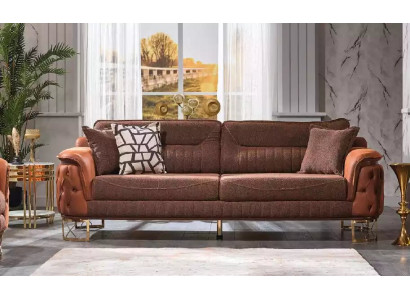 Hnědá luxusní pohovka Chesterfield 3místná kůže moderní styl
