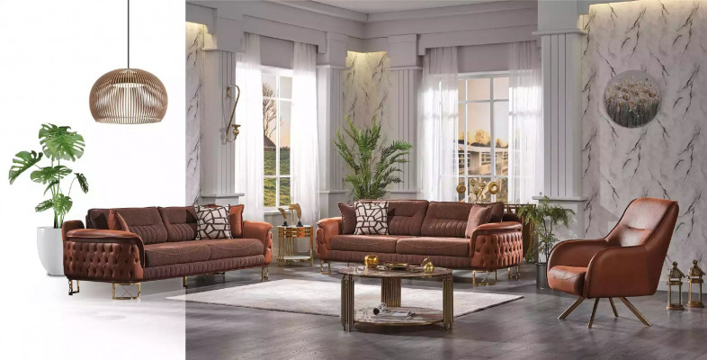 Hnědá luxusní pohovka Chesterfield 3místná kůže moderní styl