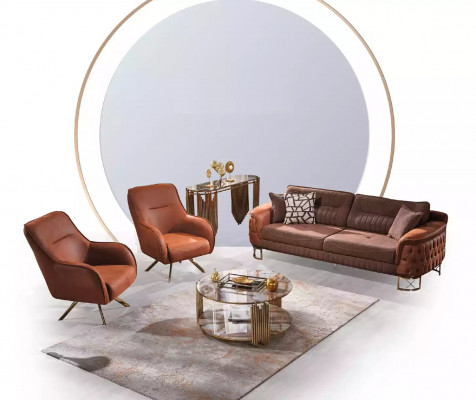 Hnědá luxusní pohovka Chesterfield 3místná kůže moderní styl