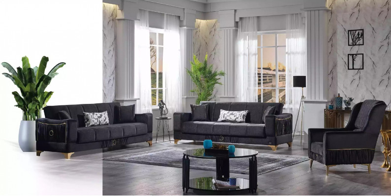Černá pohovka designér 3místná luxusní pohovka látková pohovka relaxační nábytek pohovky