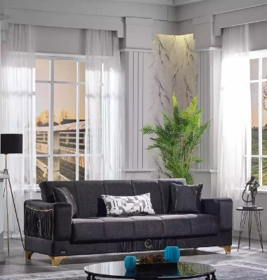 Černá sedací souprava 3+3+1 Příborník z látky Křesla Sofa