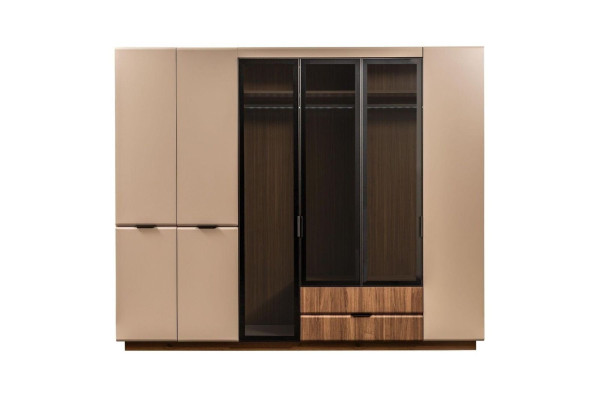 Luxus dvojlůžková sada ložnice noční stolky 4ks Béžová skříň