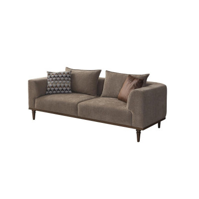 Sofa set Čtyřsed a třísed Hnědá látková pohovka.