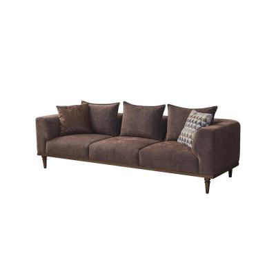 Sofa set Čtyřsed a třísed Hnědá látková pohovka.