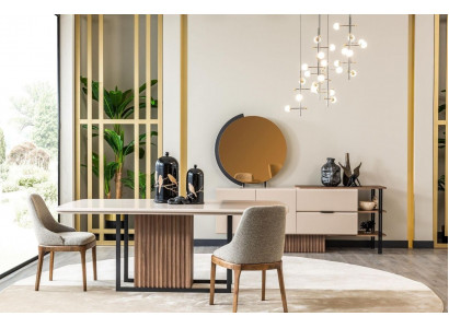 Jídelna Jídelní souprava Kompletní jídelní stůl židle 9dílná Beige jídelní kout Set