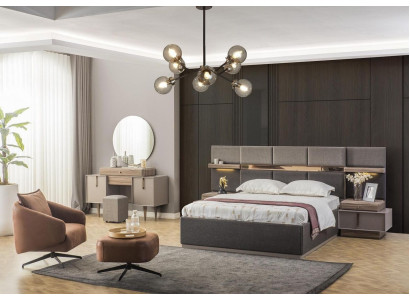 Ložnice Kompletní manželská postel s nočními stolky a konzolí 6 ks Šedá