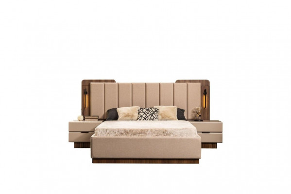 Kompletní ložnice Manželská postel Postele Beige Tkanina 3 ks.