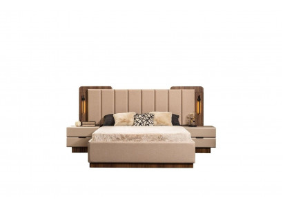 Kompletní ložnice Manželská postel Postele Beige Tkanina 3 ks.