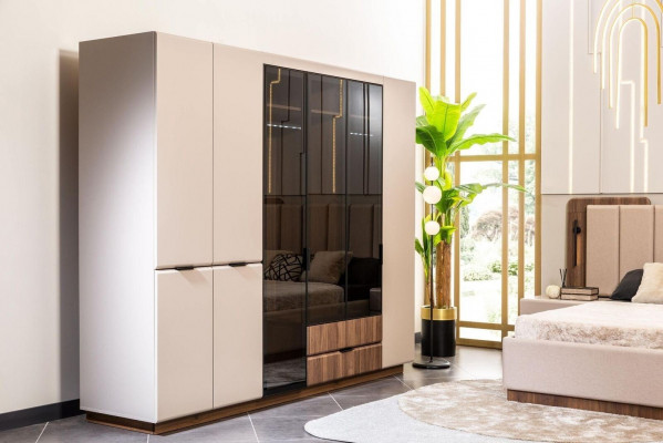 Šatní skříň Dřevěná skříň Beige ložnice Skříň Moderní