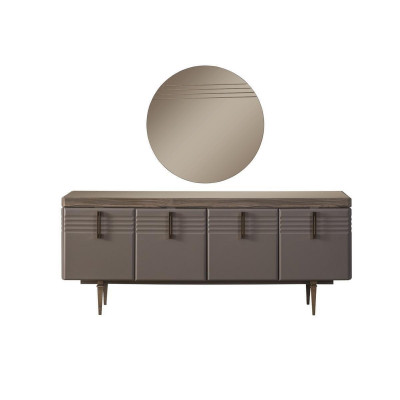 Sideboard Kredenc Šedá skříň Zrcadlo Komoda Dřevo Set komod