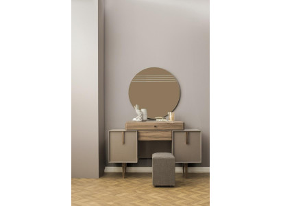 Toaletní stůl Konzolový stolek Pufa Toaletní stůl Dřevo Šedý Zrcadlo Sada