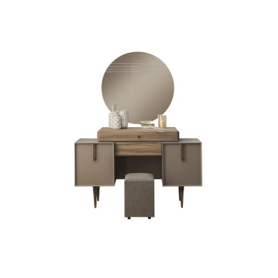 Šminkovací stůl konzolový stůl toaletní stůl dřevo šedý zrcadlo ložnice