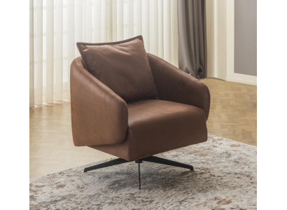 Křeslo, křeslo s vysokým opěradlem, otočná židle, jednosedadlo, umělá kůže, hnědý design.