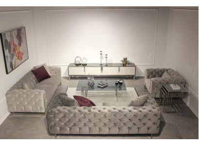 Obývací pokoj Nábytek set 6 kusů Sedací souprava 2x Třísezení Moderní TV Stojan