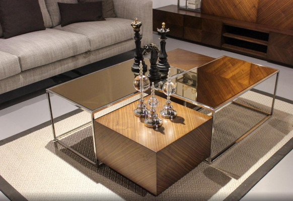 Luxusní stolk do obývacího pokoje z masivního dřeva s designem skla Moderní Nový