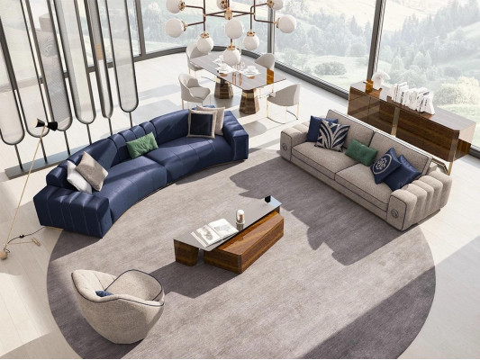 Obývací pokoj Set 4 dílný Luxus nábytek Dřevo Konferenční stůl Moderní Sedací souprava Potahový nábytek