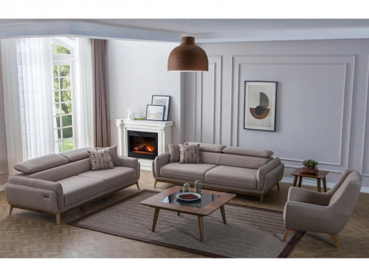 Obývací pokoj 2x sada sedací soupravy třímístná koženková moderní židle nový design stolkem