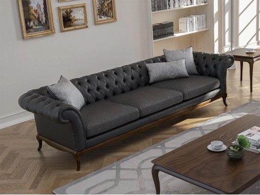 Obývací pokoj Pohovka Sedací souprava Čtyřmístná Šedá Vybavení Designérský nábytek