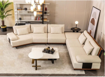 Rohová sedací souprava L tvaru látková pohovka Kavky čalouněná pohovka Beige Moderní sedací souprava