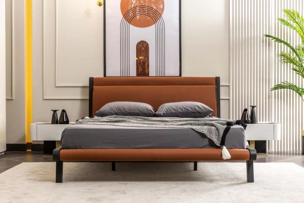 Garnitur manželská postel ložnice noční stolky 3dílná oranžová moderní