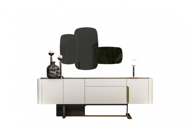 Sideboard Anrichte Weiß Schrank Spiegel Kommode Holz Garnitur Kommode = Komoda Skříň Bílá Skříň Zrcadlo Komoda Dřevo Garnitura Komoda