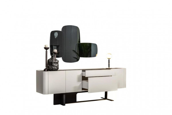 Sideboard Anrichte Weiß Schrank Spiegel Kommode Holz Garnitur Kommode = Komoda Skříň Bílá Skříň Zrcadlo Komoda Dřevo Garnitura Komoda