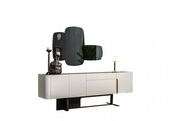 Sideboard Anrichte Weiß Schrank Spiegel Kommode Holz Garnitur Kommode = Komoda Skříň Bílá Skříň Zrcadlo Komoda Dřevo Garnitura Komoda