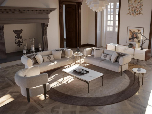 Obývací pokoj Luxus Moderní 2x Pohovka Dvoumístná Potah Textil Design Nábytek