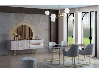 Elegantní šedobílý jídelní nábytek Luxusní jídelní stůl 4× látkové židle 6ks