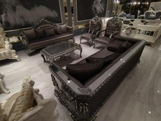 Design nábytek obývacího pokoje sestava 2x sofa + 2x křeslo + stolkem.