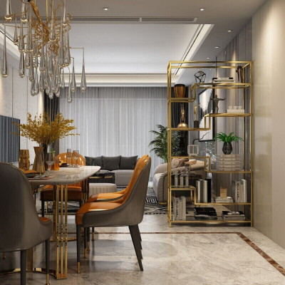 Kovový regál s přepážkou, design luxusních regálů ve skříni se zdmi pro obývací pokoj z kovu.