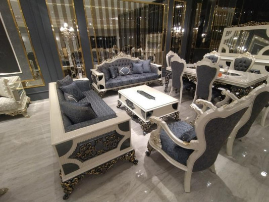 Designer Wohnzimmer Set 2x Sofas, Stilvollen Sessel Luxus Wohnzimmer Set Dizajnová sada obývacího pokoje 2x gauče, stylový křeslo luxusní obývací pokoj