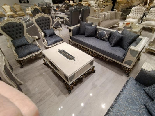Designer Wohnzimmer Set 2x Sofas, Stilvollen Sessel Luxus Wohnzimmer Set Dizajnová sada obývacího pokoje 2x gauče, stylový křeslo luxusní obývací pokoj