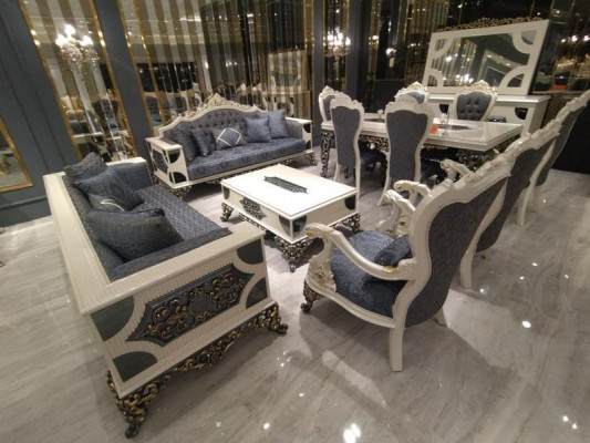 Designer Wohnzimmer Set 2x Sofas, Stilvollen Sessel Luxus Wohnzimmer Set Dizajnová sada obývacího pokoje 2x gauče, stylový křeslo luxusní obývací pokoj