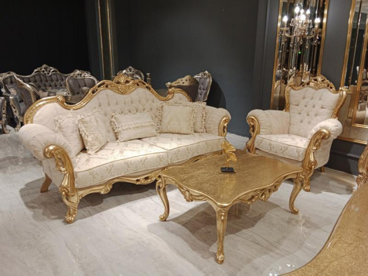 Sofá set 3+3+1+1 sedadlo Klasický relaxační křeslo Chesterfield Barokní styl 4 kusy