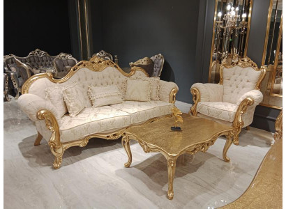 Sofá set 3+3+1+1 sedadlo Klasický relaxační křeslo Chesterfield Barokní styl 4 kusy