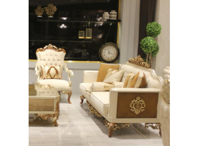 Sada nábytku Premium Wohnzimmer Set, 2x pohovka 3místná, moderní obývací pokoj, nový.