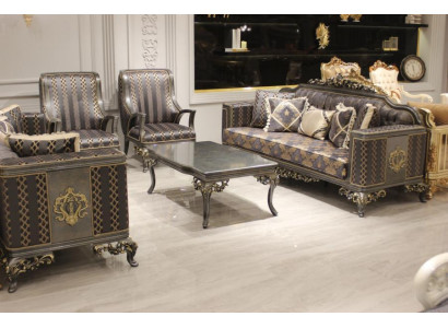 Luxusní sada 3 kusů sedací soupravy - pohovka 3místná, 2x křeslo Deluxe