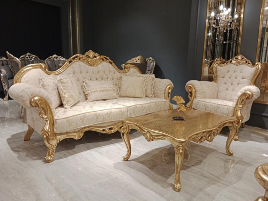 Chesterfield Luxus sedací souprava 3+1+1 místný relaxační křeslo pohovka 3dílný textilní nový