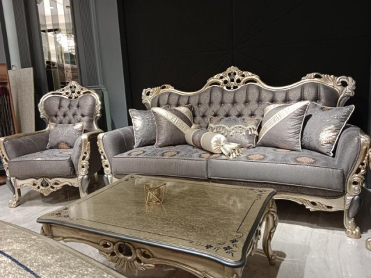 Elegantní pohovka s křeslem, sada sedacího nábytku šedé barvy Relax 2 ks, nábytek do obývacího pokoje.