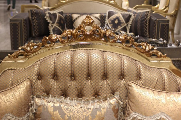 Luxus pohovka 3místná textilie pohovka zlato design nábytek 3místný Chesterfield čalounění nový